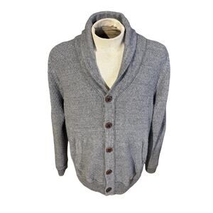 Djab Men’s Shawl Collar Cardigan Sweater Gray Knit Elbow Patches Size XL